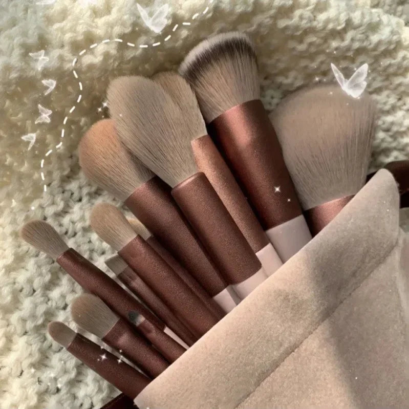 SkinSerenade 13-piece makeup brush set with coffee drawstring pouch