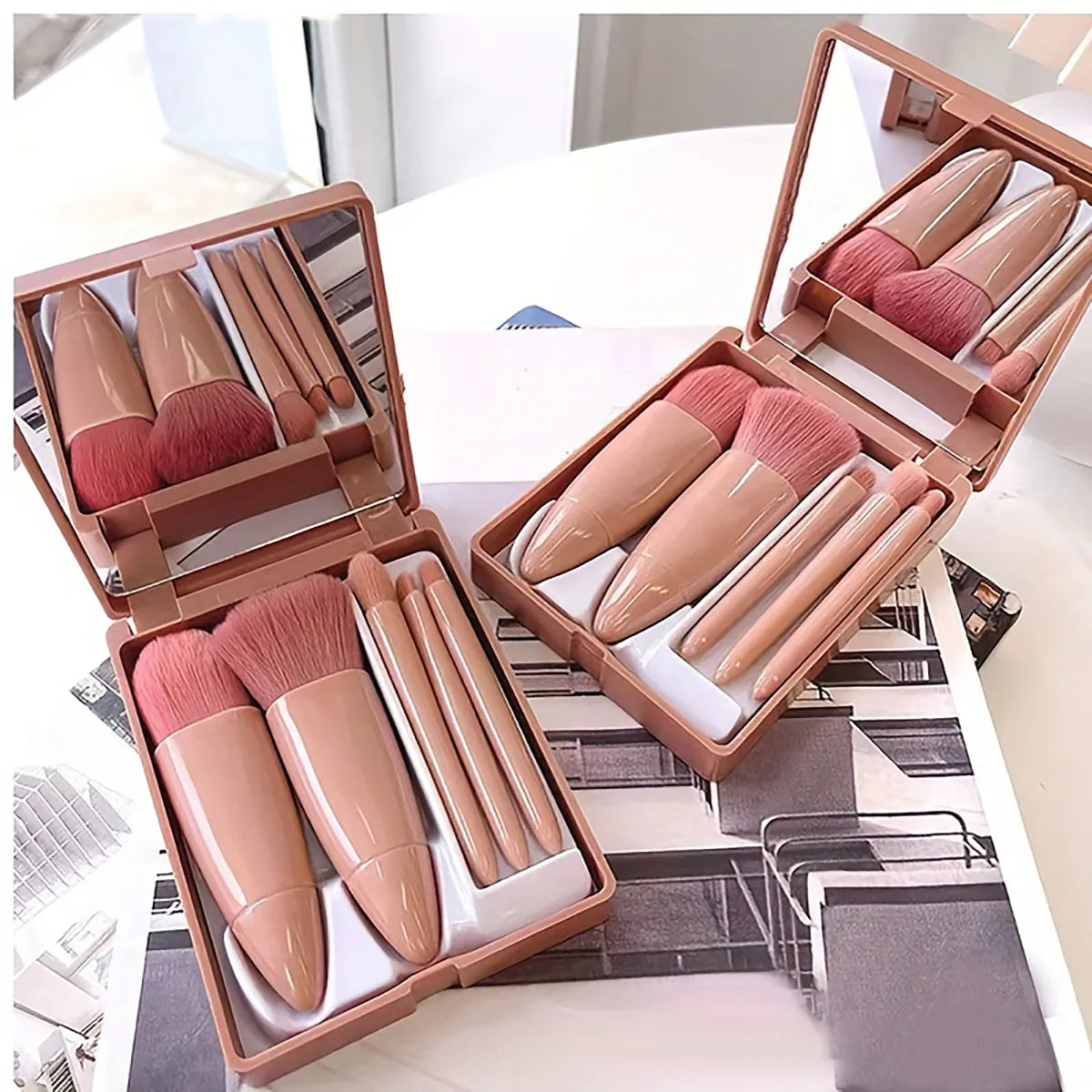 Travel Makeup Brush Set with Mirror